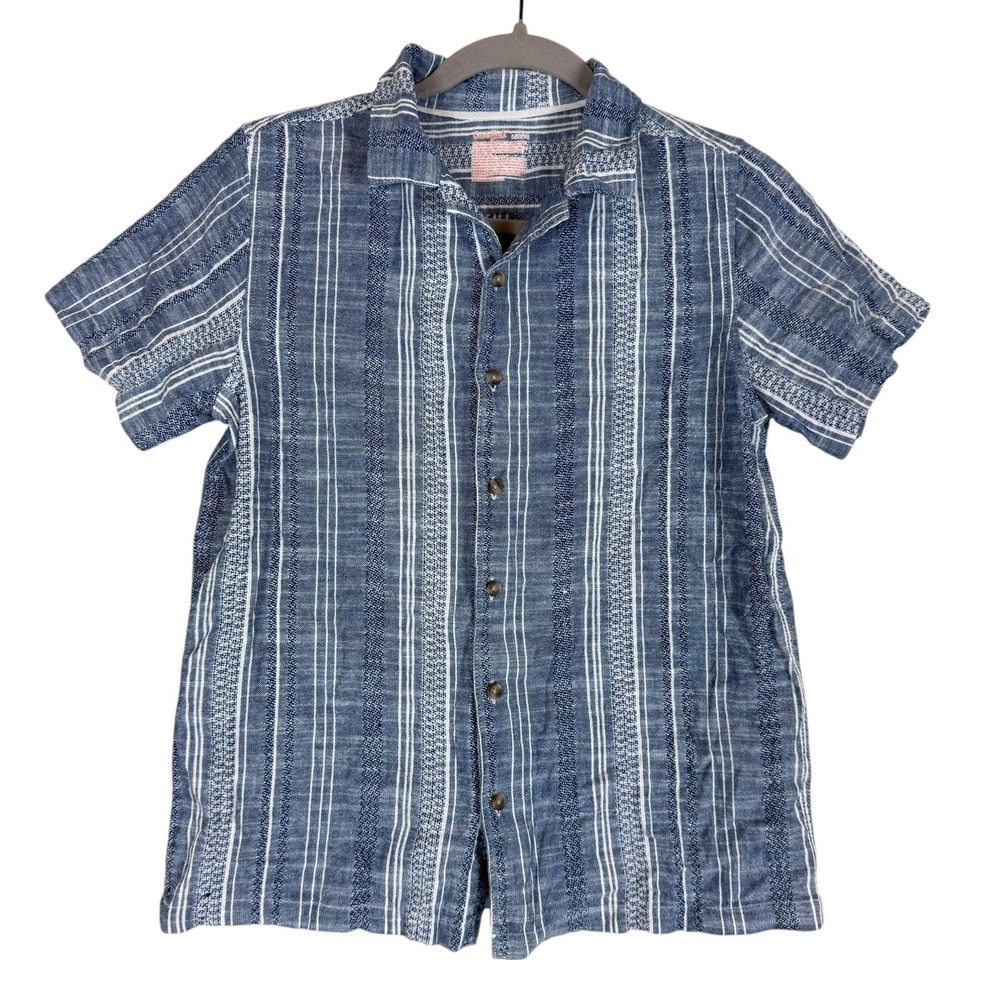 Cat & Jack Shirt Boys 10-12 Blue Stripe Button Up Short Sleeve Collared Woven